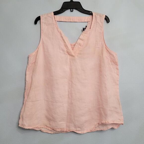 HARVE BENARD Pure Linen Pink Sleeveless V-Neck Top Relaxed Resort Coastal XL - Picture 1 of 5